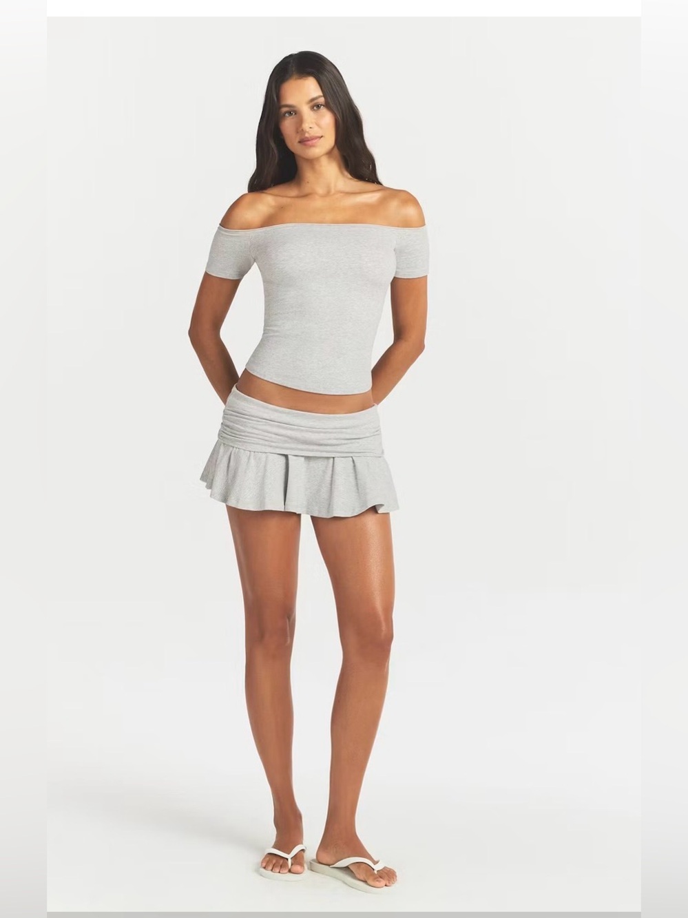 COTTON JERSEYFOLDOVER MINI SKORTSTYLE: BT-SKT-11289W LIGHT HEATHER GREY SIZE:XXS